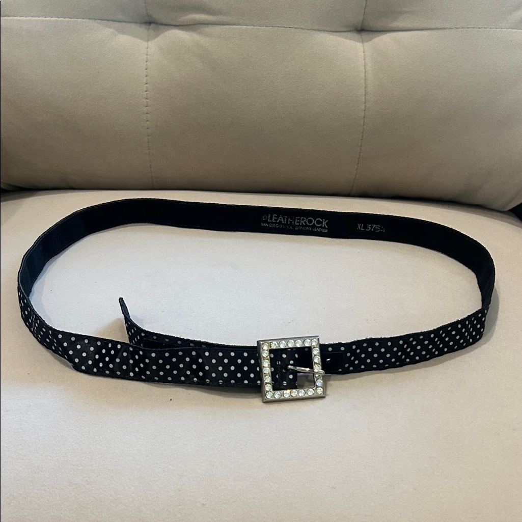 Leatherock Black Polka Dot Belt With Rhinestone Square Buckle